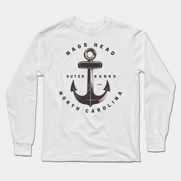 Nags Head, NC Summertime Vacationing Big Anchor Long Sleeve T-Shirt by Contentarama